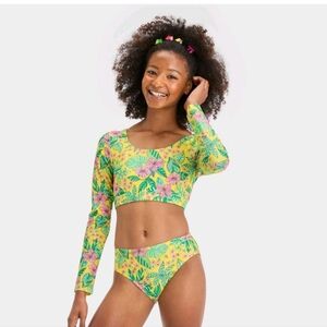 Girls' Tropics Utopia Floral Printed Rash Guard Top Only - Art Class